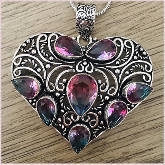 Butterfly Designs Jewelry - FINAL SALE HP Tourmaline Heart Floral Necklace 925